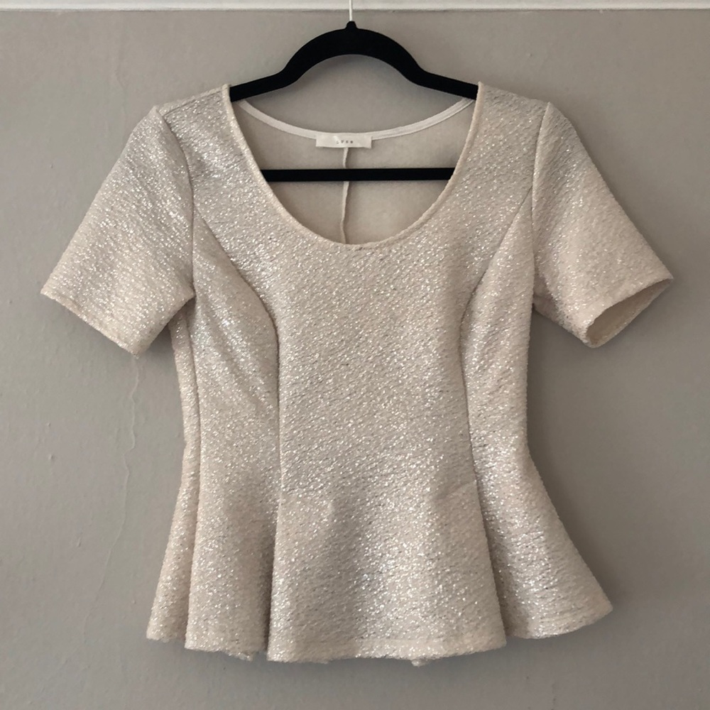 Lush silver and ivory peplum top